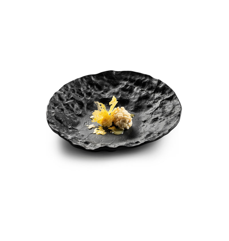 Luxury matte glass plate with lunar-inspired texture, artistic design, and heat-safe elegance for sophisticated dining.