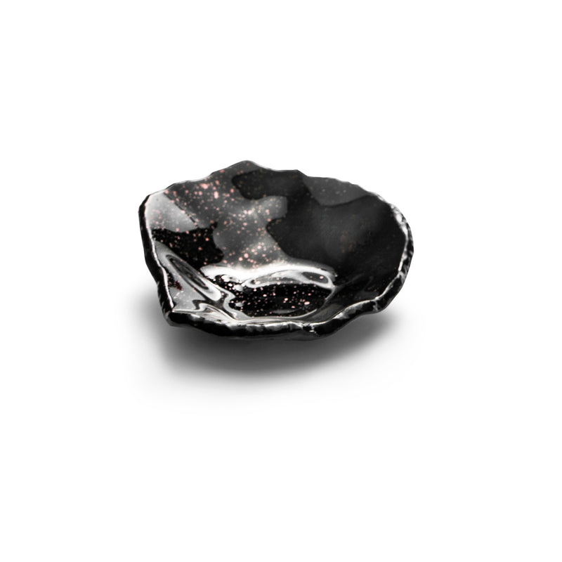 13cm luxury glass degustation bowl with glossy starry-night design, heat, dishwasher, and freezer safe for artistic dining.