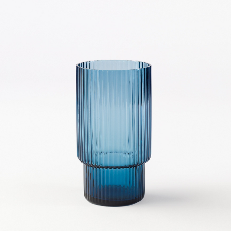 Gatsby Longdrink Blue Glass 480ml with deep blue hue and ribbed design, elegant drinkware for cocktails and iced drinks