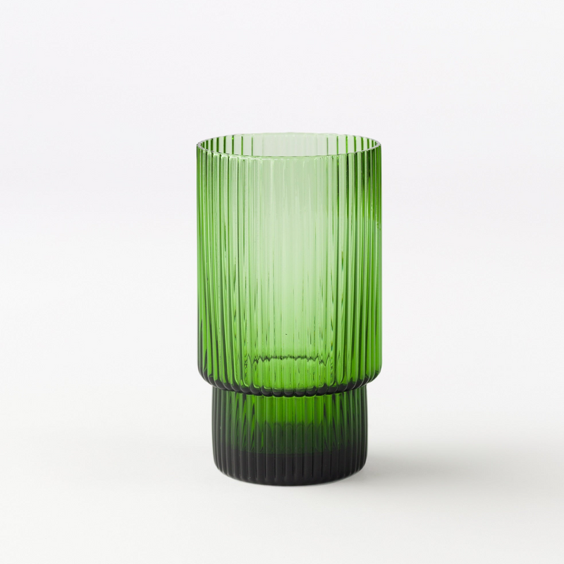 Gatsby Longdrink Green Glass 480ml with ribbed texture, vibrant hue, luxury drinkware for cocktails and iced drinks