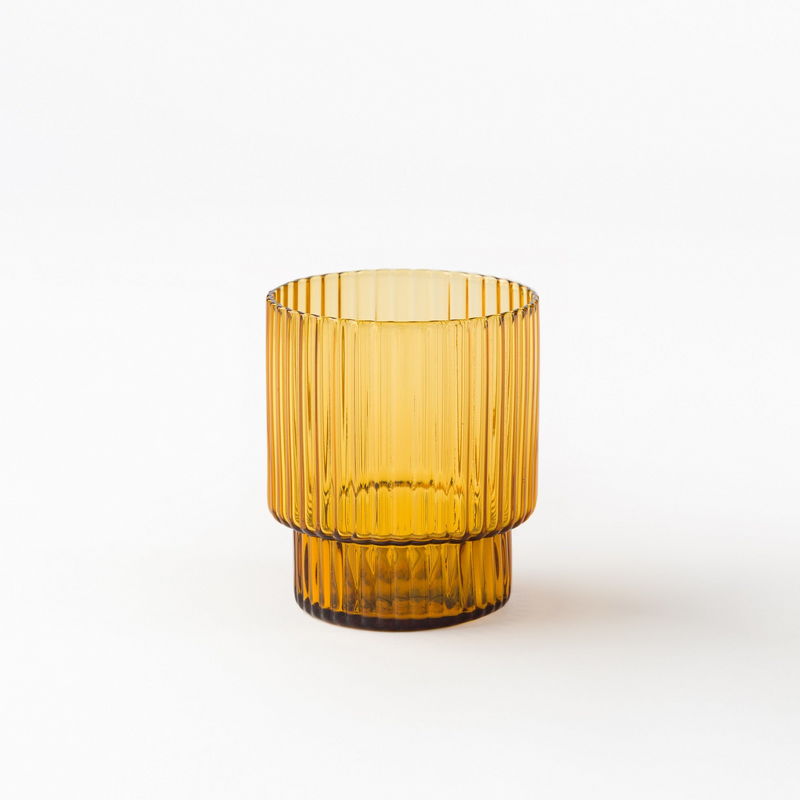 Luxury Gatsby Amber Glass 360ml with ribbed texture, vintage-inspired design for cocktails, water, and upscale dining