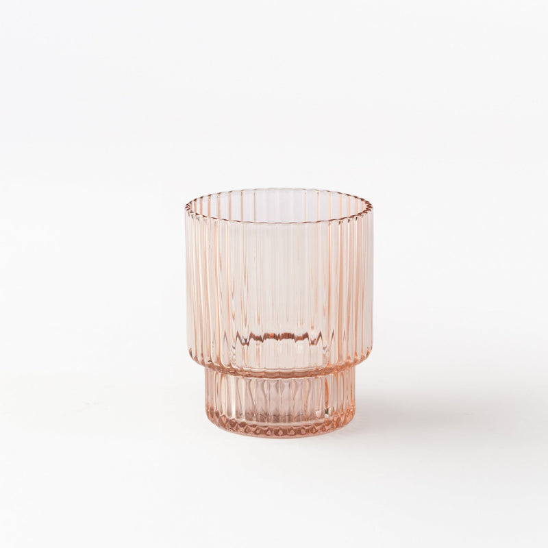 Gatsby Pink Glass 360ml with ribbed texture and blush tone, elegant luxury drinkware for cocktails and juices