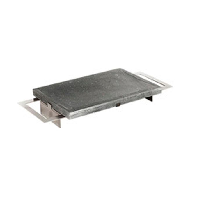 Basalt stone grill with support, matte finish, durable heat retention, elegant serving plate for oven, microwave, dishwasher use.