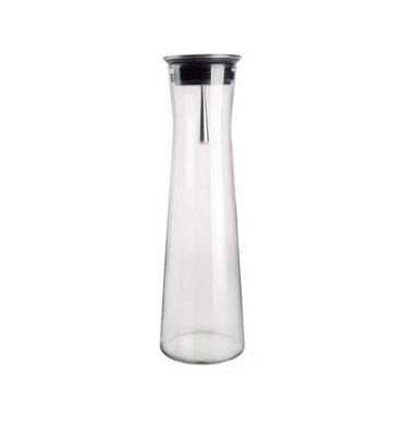 Borosilicate glass jug 1L with cover, clear durable pitcher for water, juice, and drinks, modern elegant tableware.