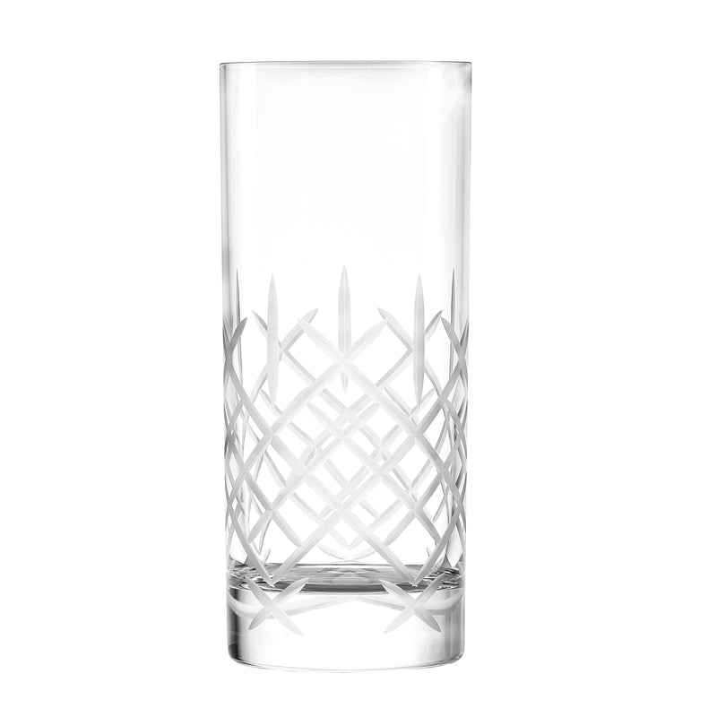Manhattan High Tumbler 40cl crystal glass with etched geometric design, luxury barware for cocktails and fine dining.