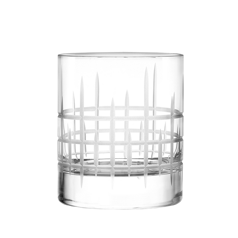 Manhattan Whisky 32cl crystal tumbler with etched grid design, luxury glassware for cocktails, whisky, and fine dining.