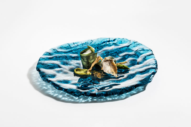 MAR GLASS PLATE BLUE 28X25CM